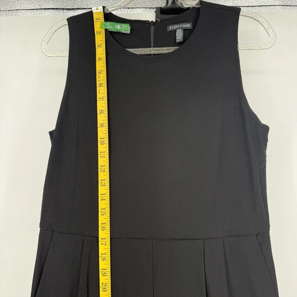 Eileen Fisher Dress Womens XS Black Midi Fit & Flare Sleeveless Pleated‎ Pockets
